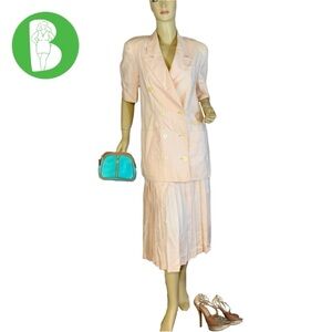 VINTAGE 1980'S CHARTER CLUB LIGHT PEACH LINEN SKIRT SUIT (12)